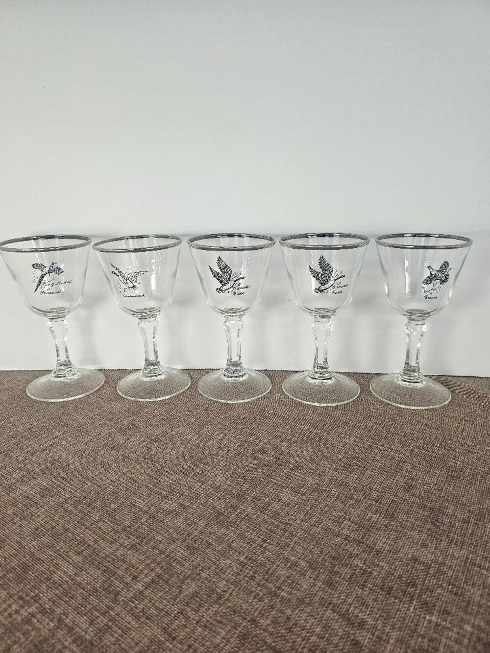 Mid Century Federal Glass Sportsman Series Cocktail Glasses Set of 5 Game Birds